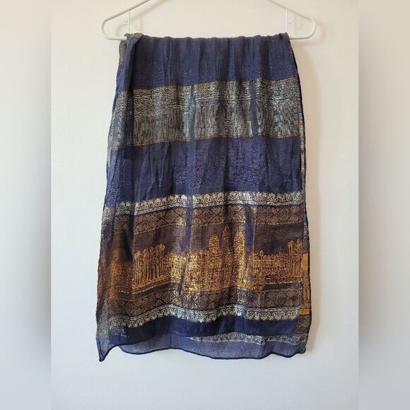 100% Silk Taj Mahal Rectangle Scarf Indian Culture Traditional Made In Cambodia - Picture 5 of 11